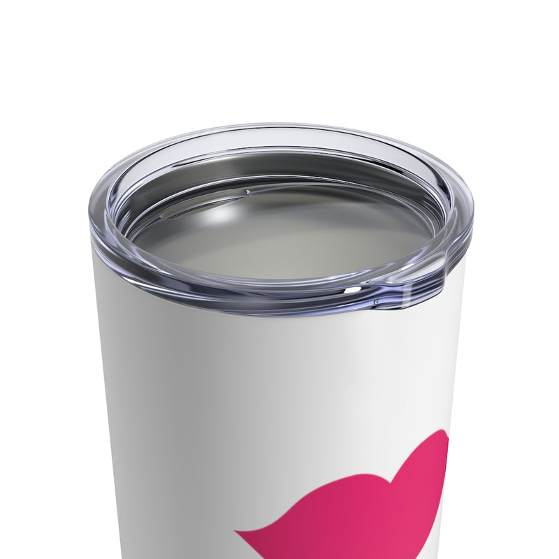 Stainless Steel White Tumbler with Pink Lips - Top Angled View