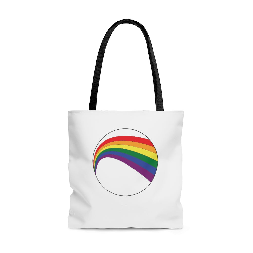 LGBT Rainbow Arc White Tote Bag with Black Handles - Front