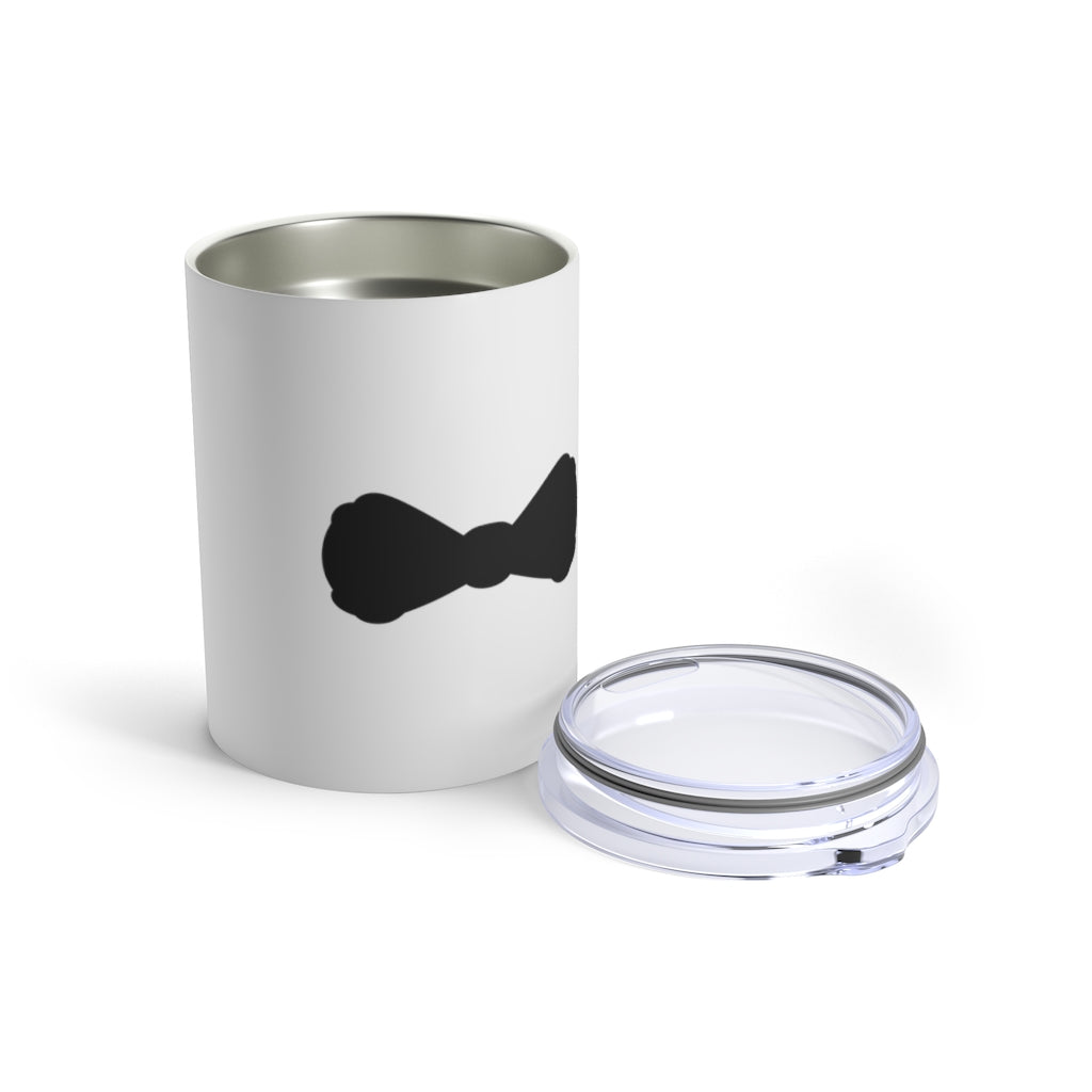 Wedding Day Stainless Steel White Tumbler with a Black Bow Tie - Front View with Lid Off