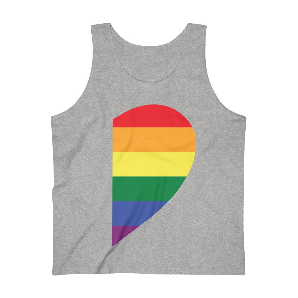 Athletic Heather Grey Unisex Crewneck Tank Top - Right Half of LGBTQ+ Rainbow Pride Heart