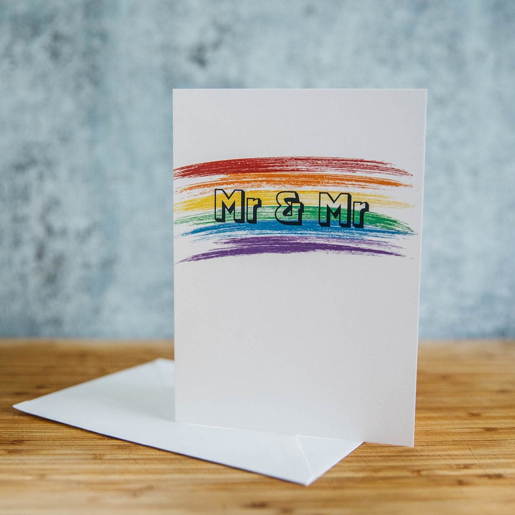 Mr & Mr Gay Rainbow Brush Strokes Wedding Greeting Card