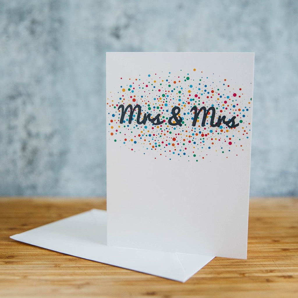 Mrs & Mrs Rainbow Pride Dots Lesbian Wedding Greeting Card