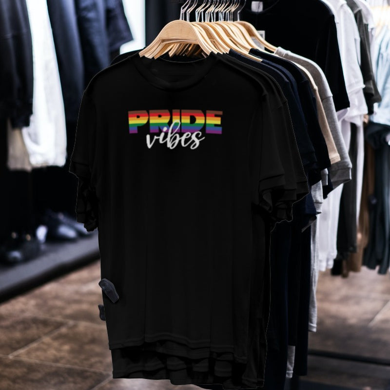 LGBTQ+ Pride Shirt - Pride Vibes - black shirts on hangers