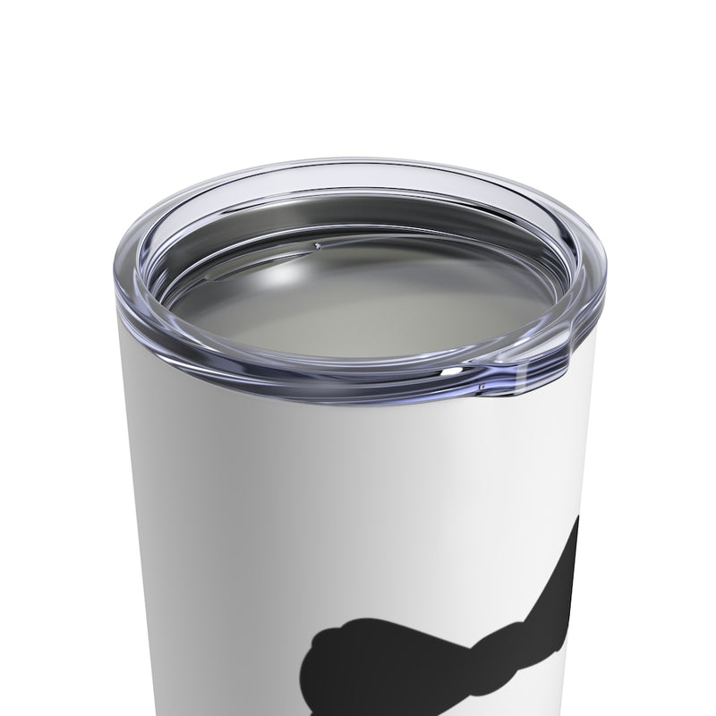 Stainless Steel White Tumbler with a Black Bow Tie - Top Angled View