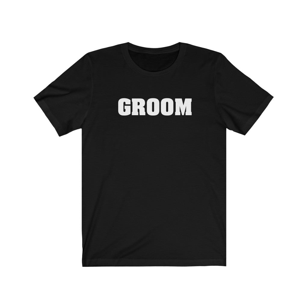 Wedding Day Black Crewneck Tshirt with Groom in White Block Letters