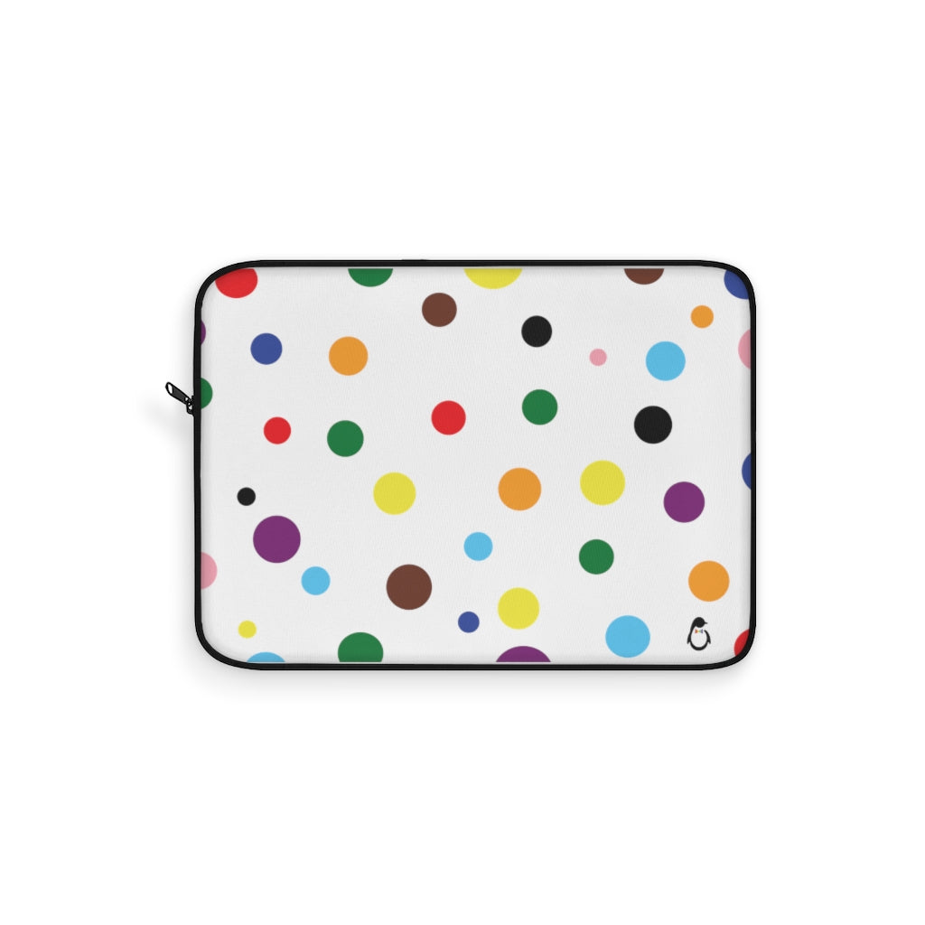 White Laptop Sleeve with LGBT Pride Rainbow Dots and Black Edges