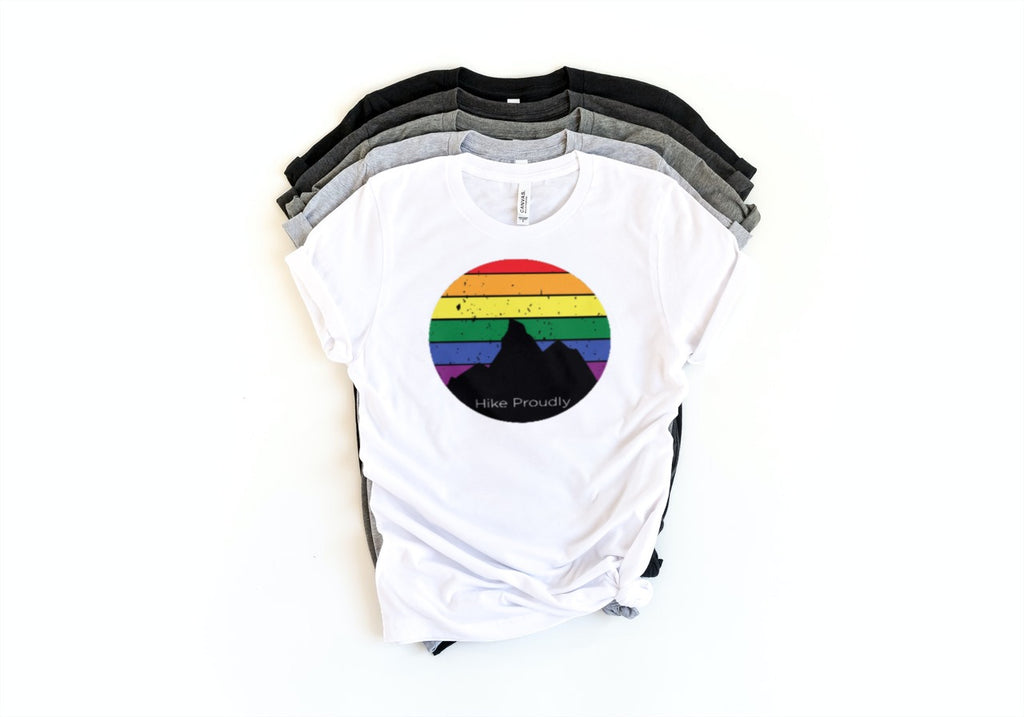 Hike Proudly Rainbow Mountain LGBTQ+ Tee - Colors