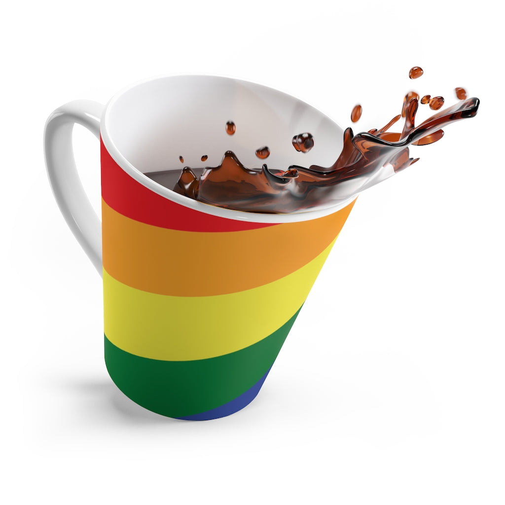 LGBTQ+ Rainbow Pride Flag Coffee Mug Splashing Coffee Out