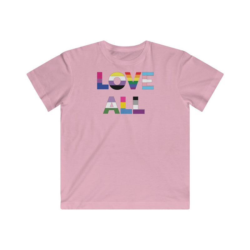 LGBTQ+ Pride Flag Colors - Love All - Pink Kids Tee
