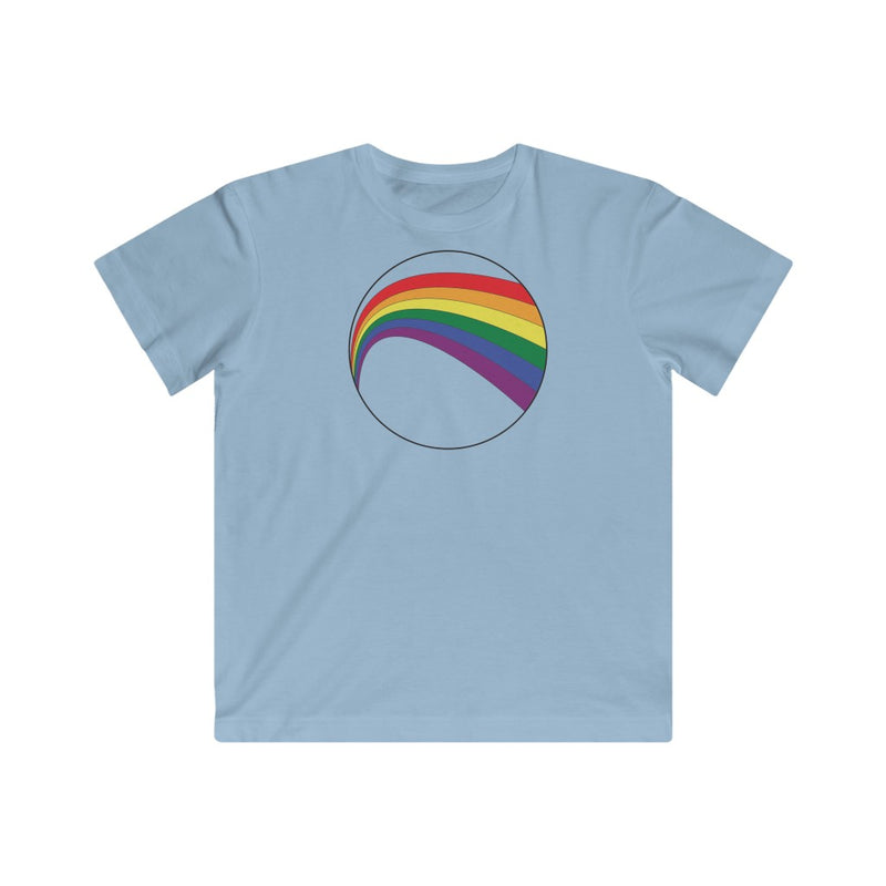 Light Blue Crewneck Kids Tshirt with LGBT Rainbow Arc