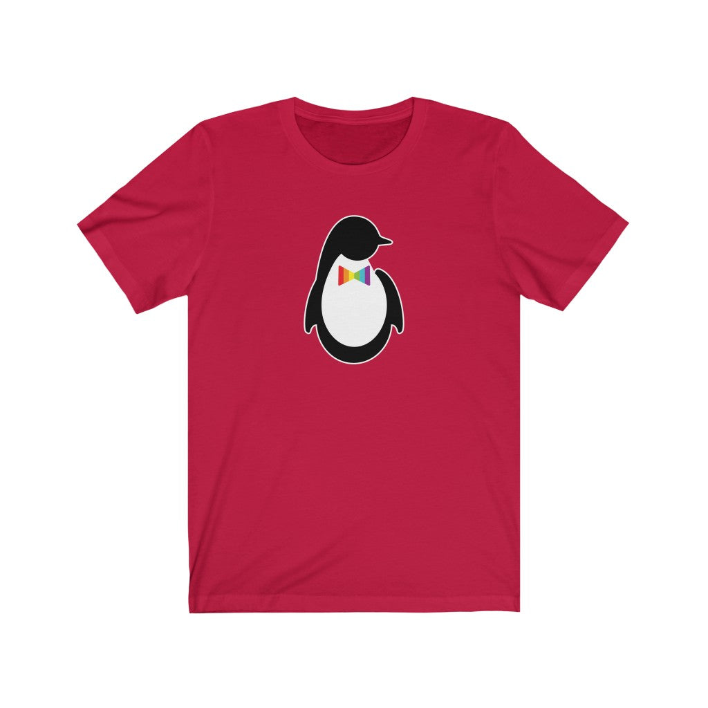 Red Crewneck Tshirt with Dash of Pride Penguin Logo