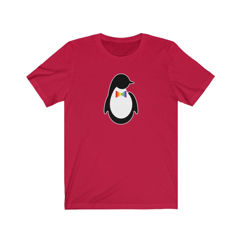Red Crewneck Tshirt with Dash of Pride Penguin Logo