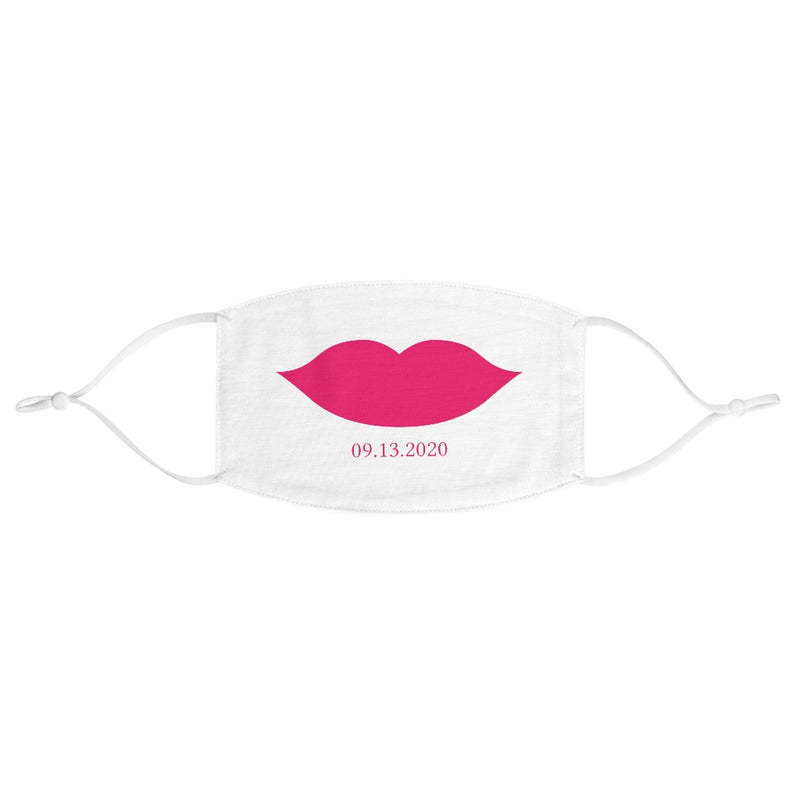 White Fabric Face Mask - Adjustable Ear Loops - Pink Lips - Customizable Date