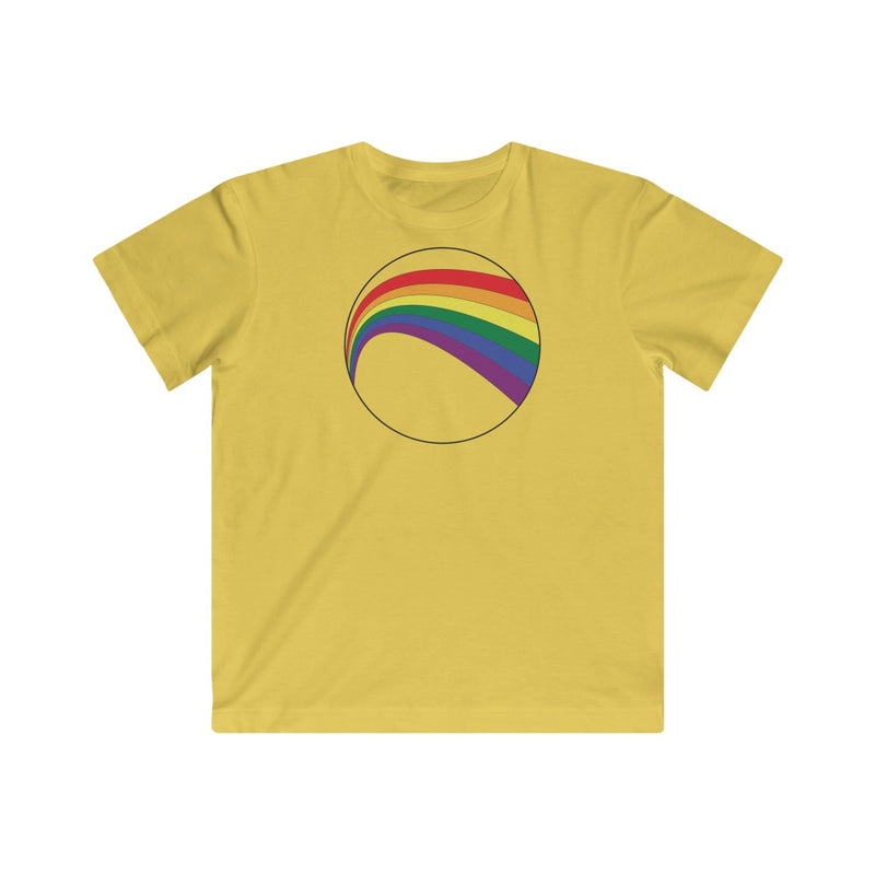 Butter Yellow Crewneck Kids Tshirt with LGBT Rainbow Arc