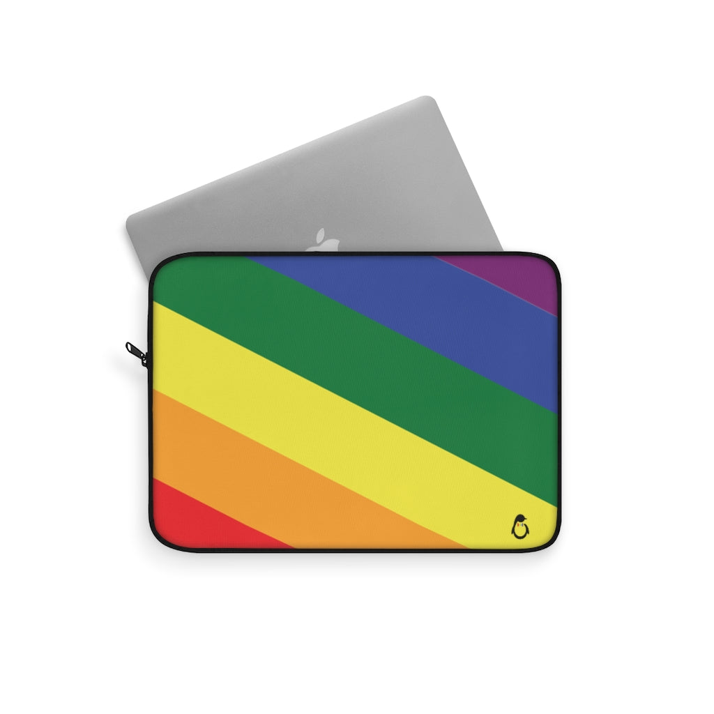 LGBTQ+ Pride Rainbow Stripe Laptop Sleeve - Laptop Peeking Out