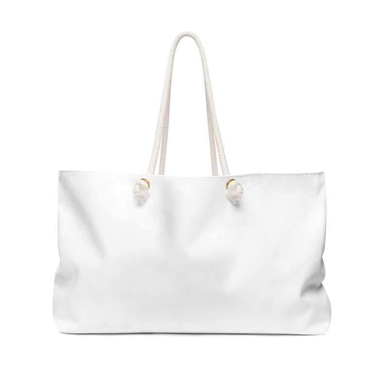 White Weekender Bag with Rope Straps - Dash of Pride Penguin Logo - Back Side No Design