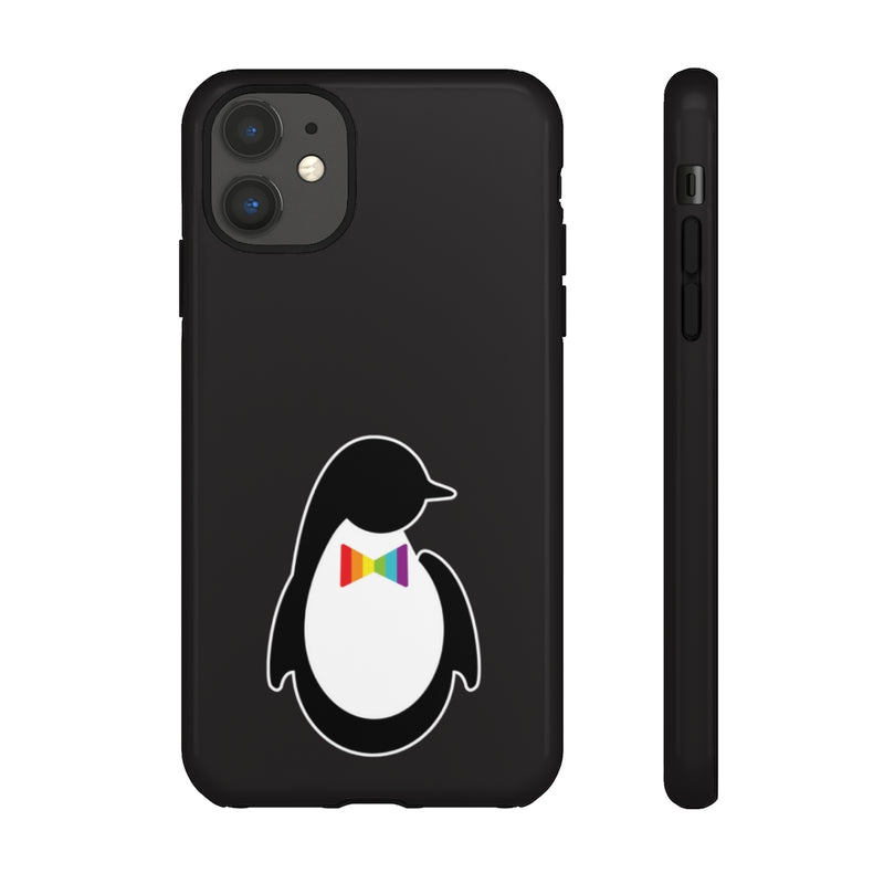 iPhone 11 Glossy Black Phone Case with Dash of Pride Penguin Logo - Back and Side View