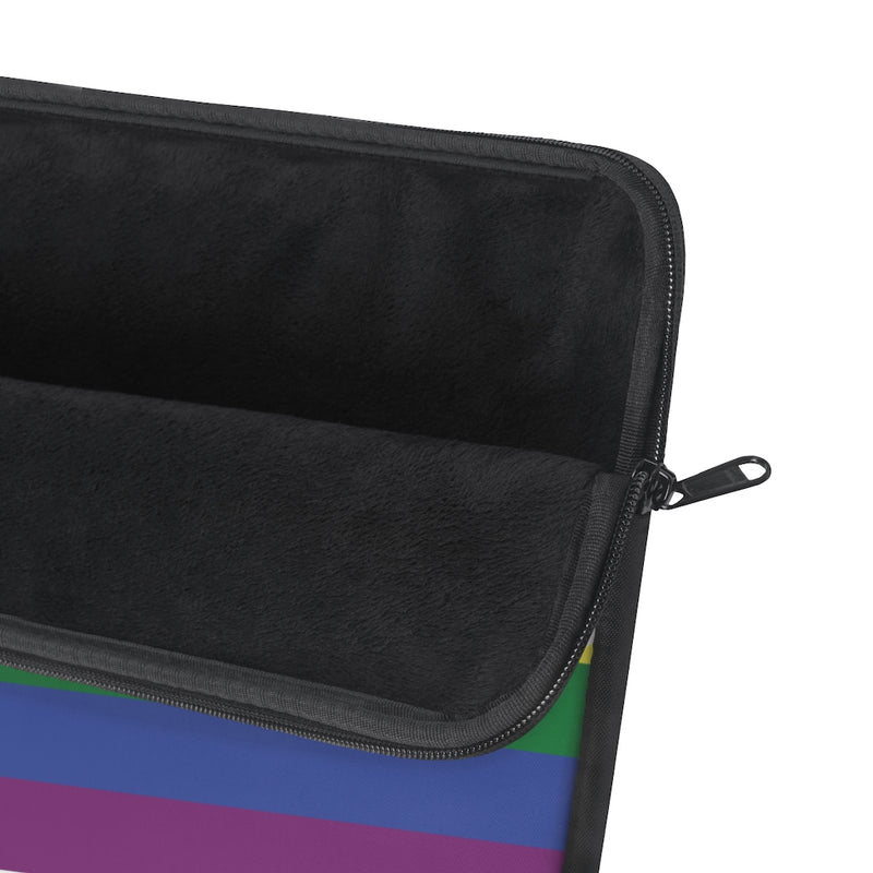 LGBT Pride Flag with Love in White Cursive - Laptop Sleeve - Close Up on Soft Black Interior