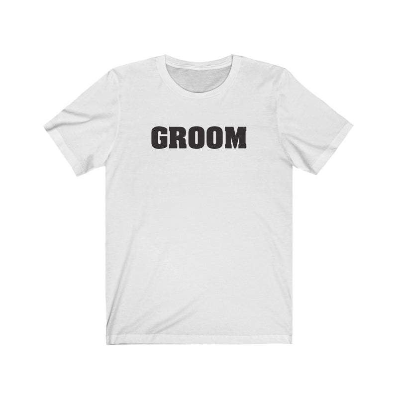 Wedding Day White Crewneck Tshirt with Groom in Black Block Letters