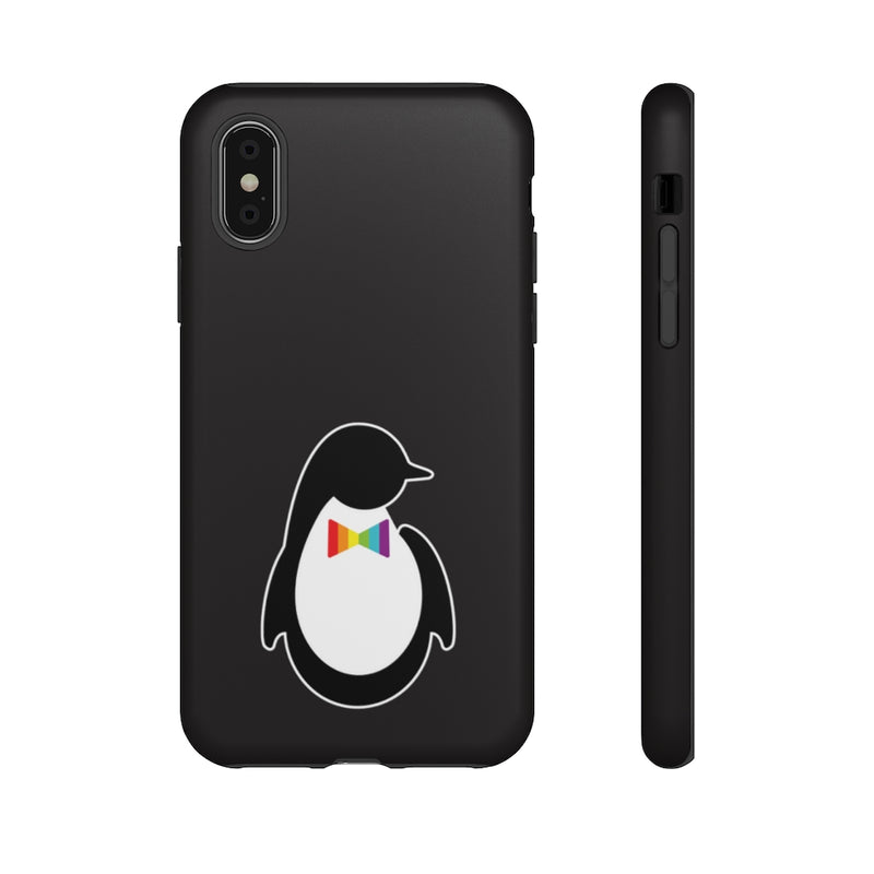iPhone XS Plus Matte Black Phone Case with Dash of Pride Penguin Logo - Back and Side View