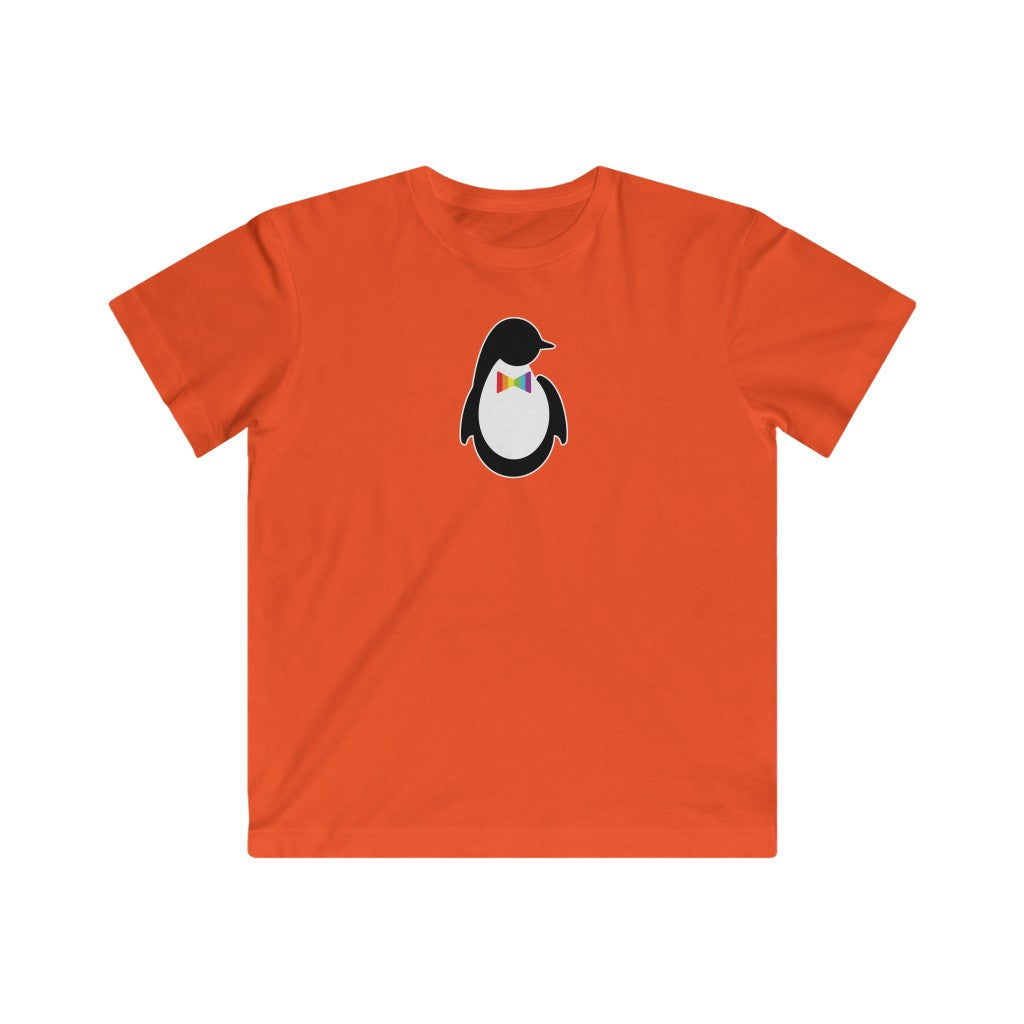 Kids Orange Crewneck Tshirt with Dash of Pride Penguin Logo