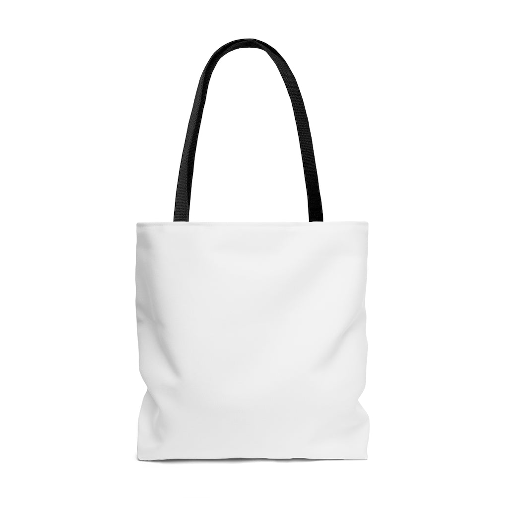 White Tote with Love All in LGBTQ+ Rainbow Block Letters - Black Handles - Black View