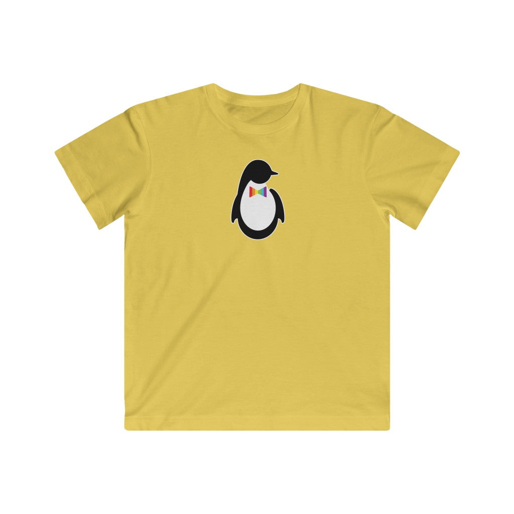 Kids Butter Yellow Crewneck Tshirt with Dash of Pride Penguin Logo