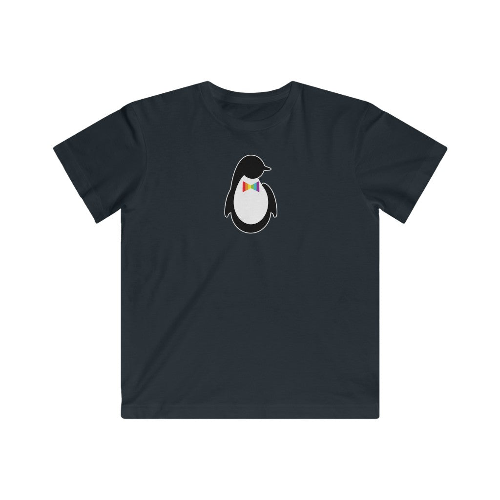 Kids Black Crewneck Tshirt with Dash of Pride Penguin Logo