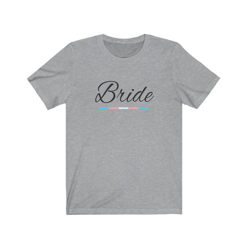Wedding Day Athletic Heather Grey Crewneck Tshirt with Bride in Black Cursive - Transgender Pride Underline