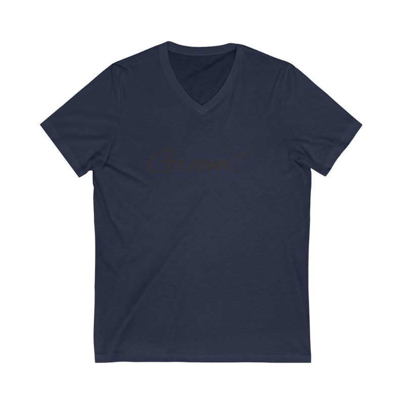 Wedding Day Navy Blue V-Neck Tshirt with Groom Too in Black Cursive