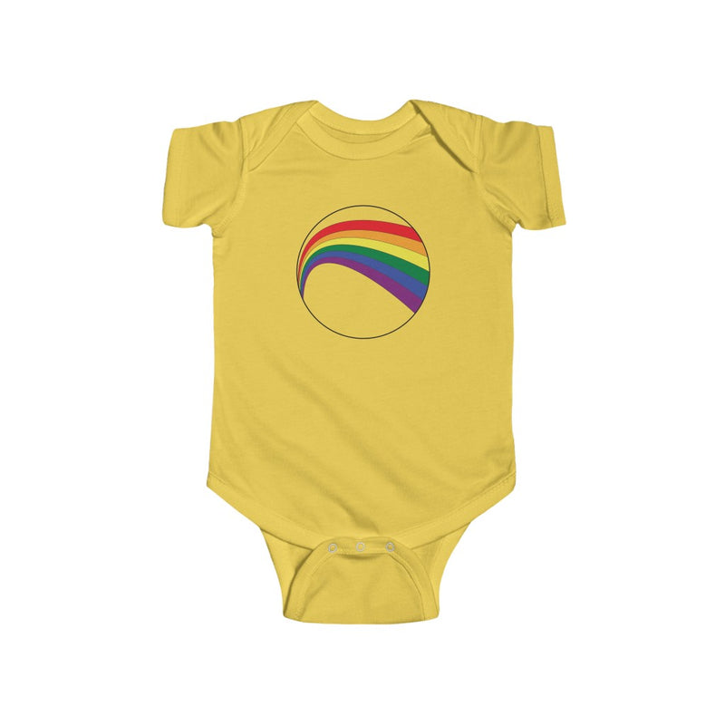 Butter Yellow Infant Bodysuit with LGBT Rainbow Arc