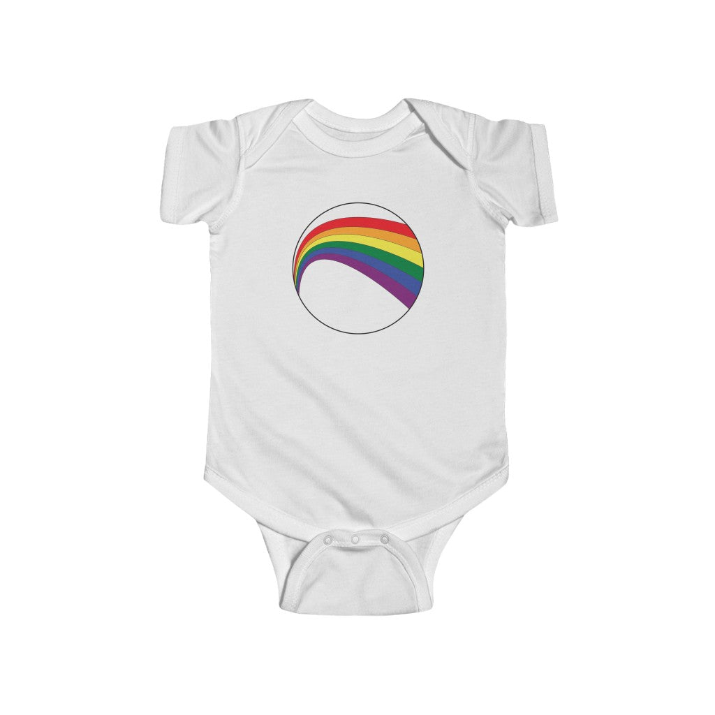 White Infant Bodysuit with LGBT Rainbow Arc