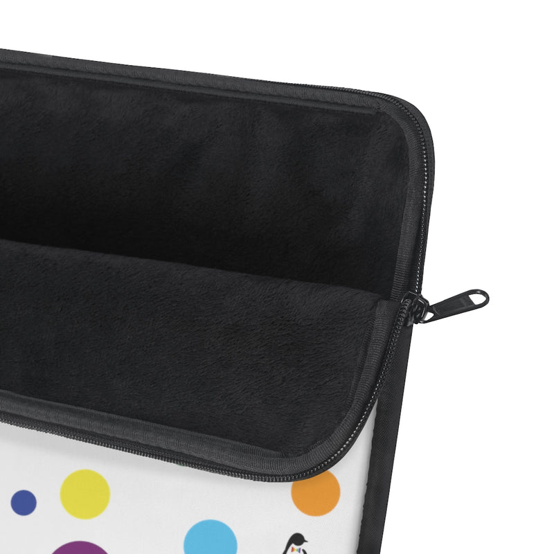 White Laptop Sleeve with LGBT Pride Rainbow Dots and Black Edges - Close Up on Soft Black Interior