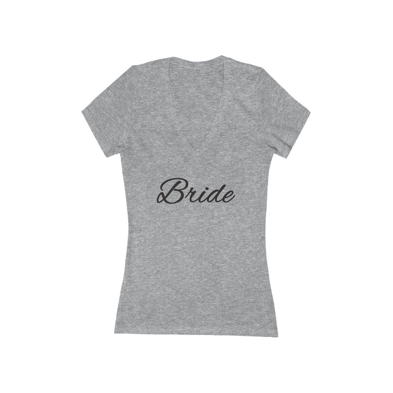 Wedding Day Fitted Wedding Day Fitted Athletic Heather Grey V-neck Tshirt with Bride in Black Cursive 