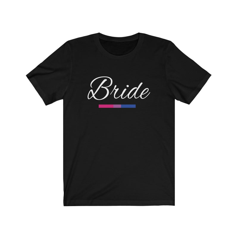 Wedding Day Black Crewneck Tshirt with Bride in White Cursive - Bi-sexual Pride Underline