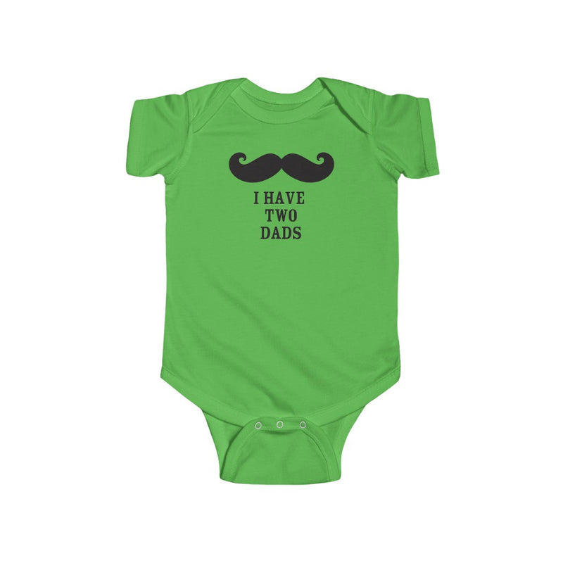 Apple Green Infant Bodysuit with Mustache - I Have Two Dads in Black Lettering