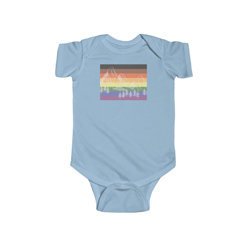 Light Blue Infant Bodysuit - LGBTQ+ Rainbow Flag with Mountains and Trees