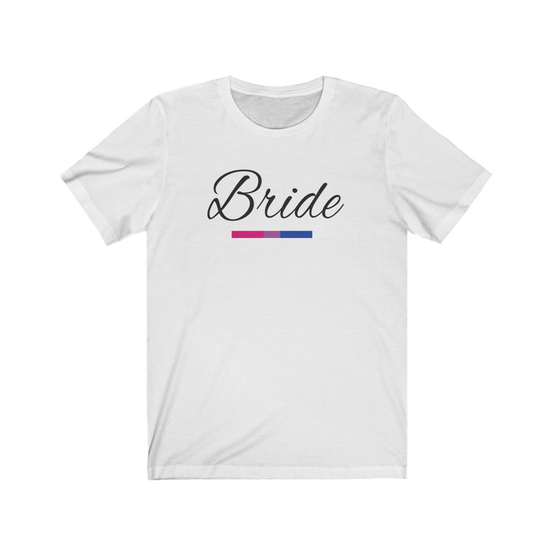 Wedding Day White Crewneck Tshirt with Bride in Black Cursive - Bi-sexual Pride Underline