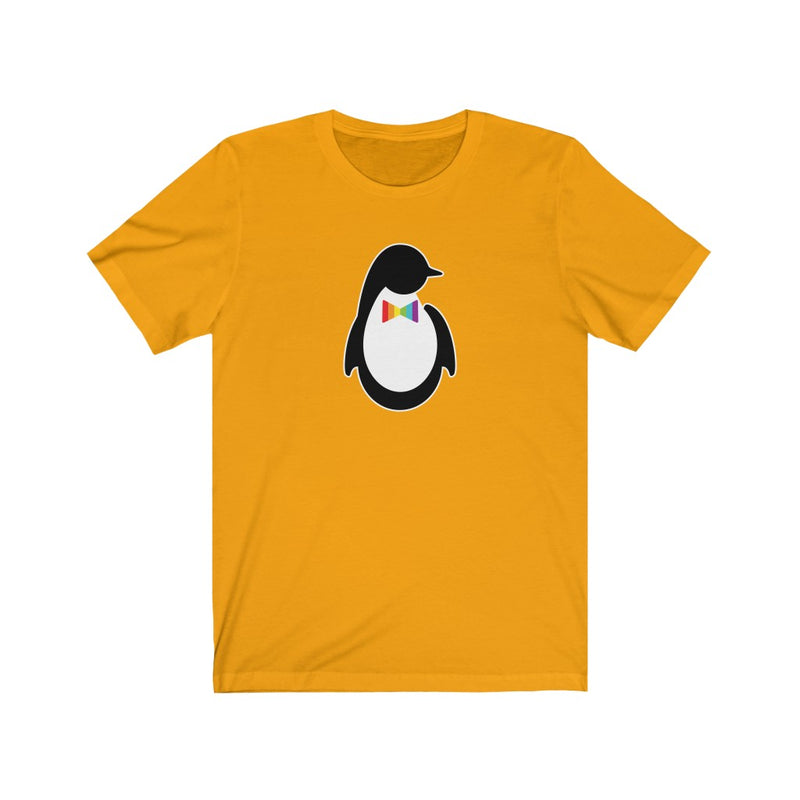Gold Crewneck Tshirt with Dash of Pride Penguin Logo