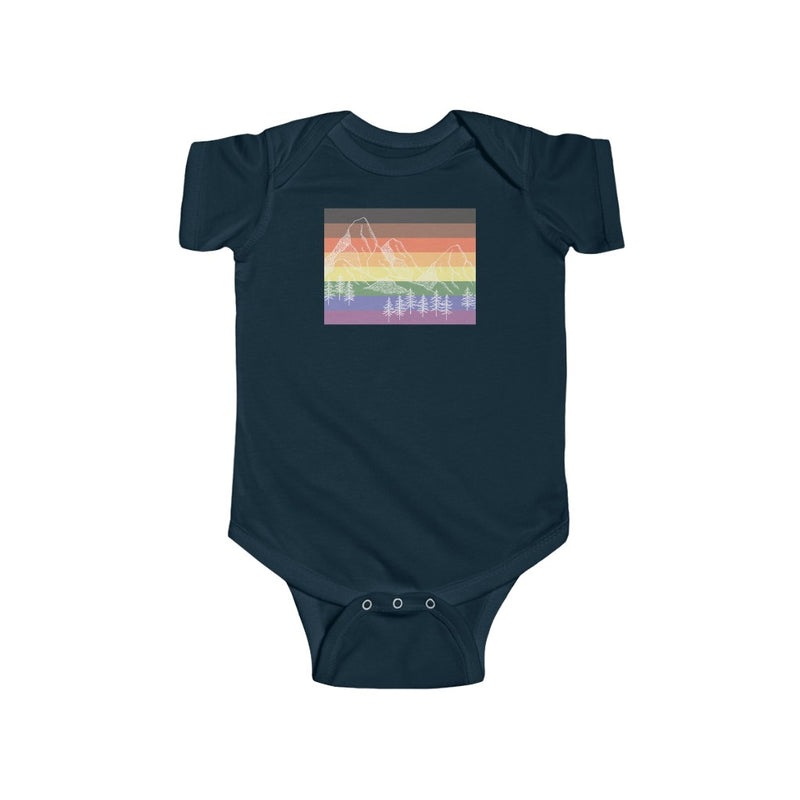 Navy Blue Infant Bodysuit - LGBTQ+ Rainbow Flag with Mountains and Trees
