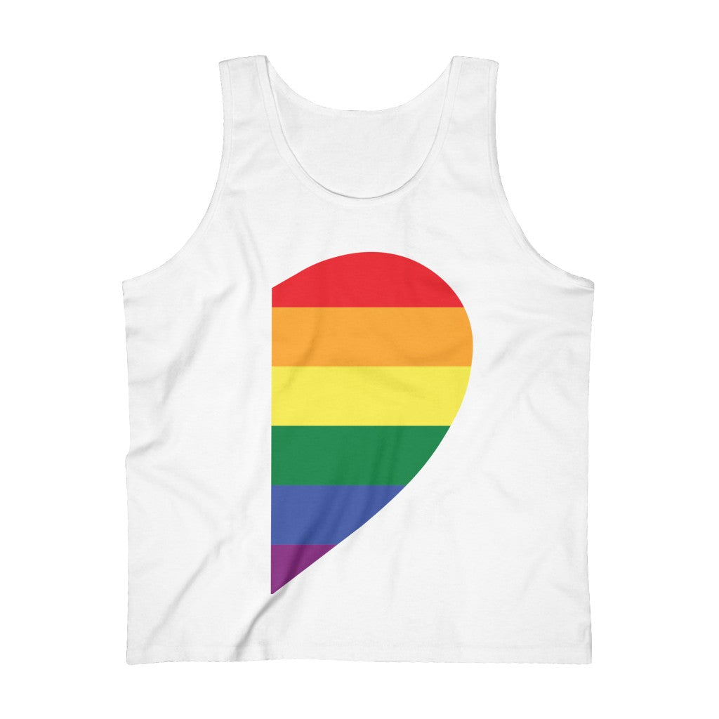 White Unisex Crewneck Tank Top - Right Half of LGBTQ+ Rainbow Pride Heart