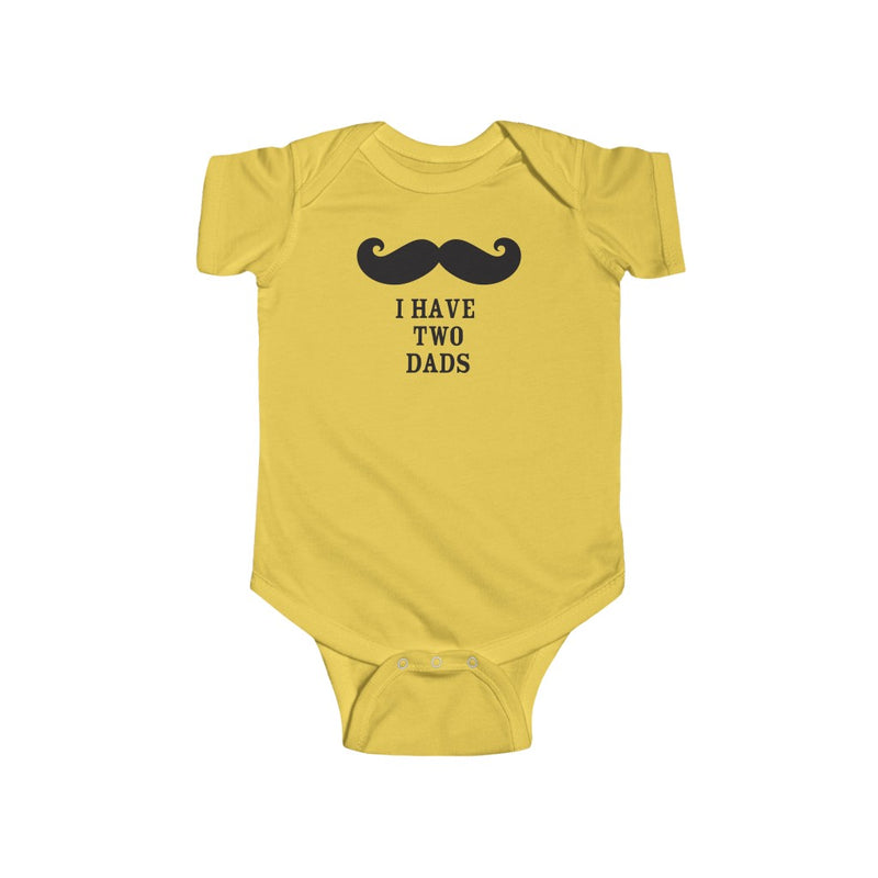 Butter Yellow Infant Bodysuit with Mustache - I Have Two Dads in Black Lettering