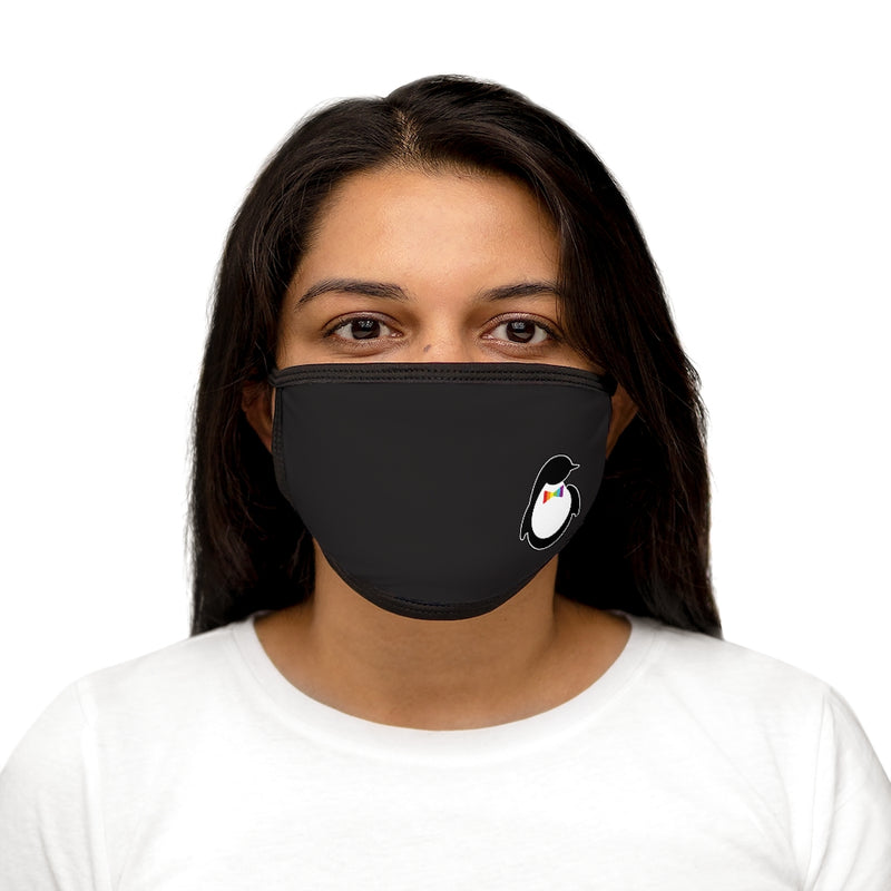 Black Fabric Face Mask with Dash of Pride Penguin Logo - On Woman - Front View