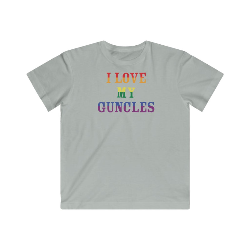 Kids Silver Crewneck Tshirt with I LOVE MY GUNCLES in Rainbow Text