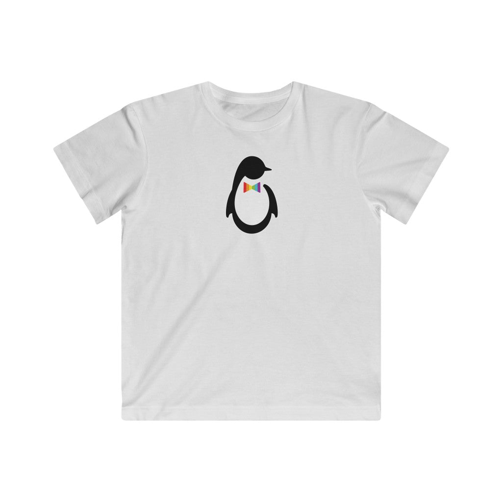 Kids White Crewneck Tshirt with Dash of Pride Penguin Logo