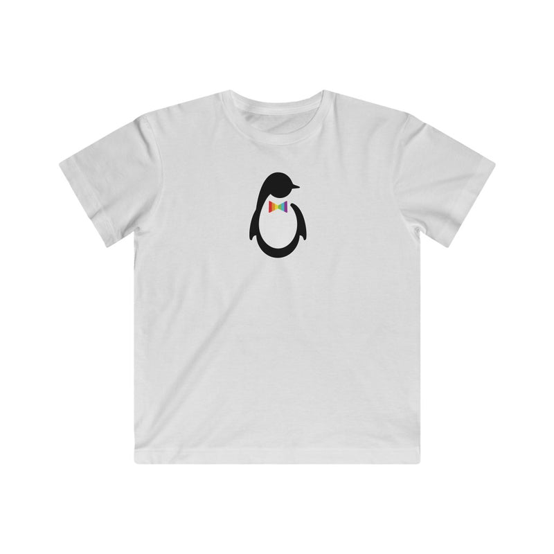 Kids White Crewneck Tshirt with Dash of Pride Penguin Logo