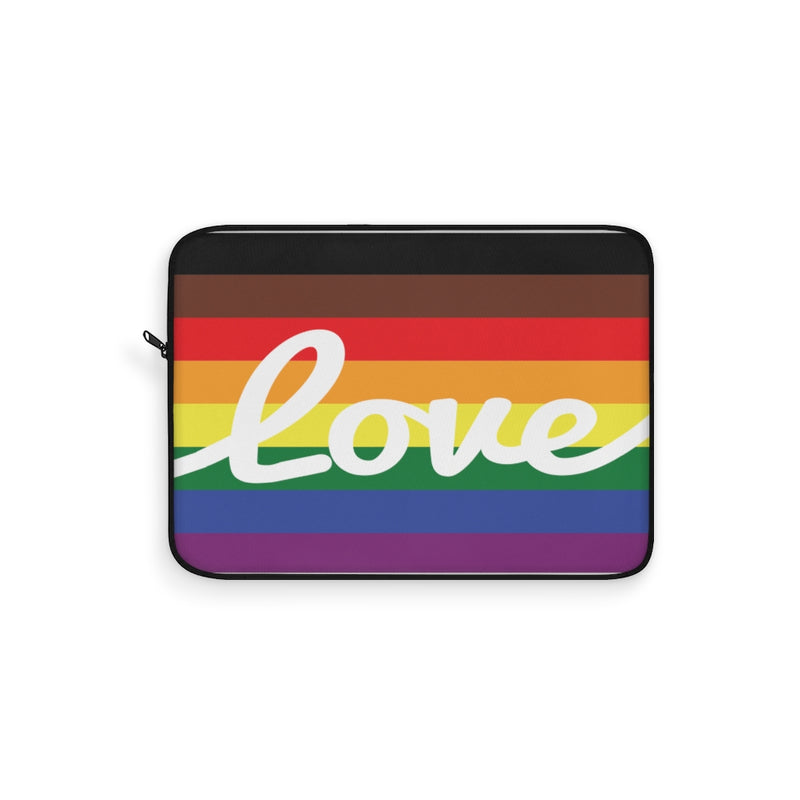 LGBT Pride Flag with Love in White Cursive - Laptop Sleeve
