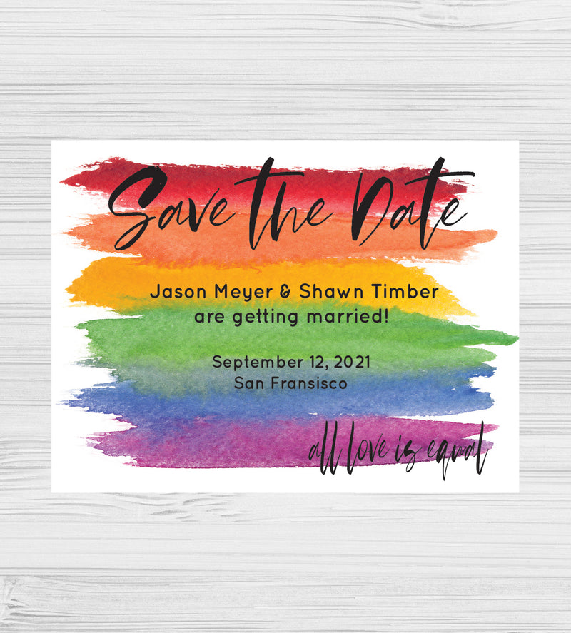 LGBTQ Rainbow All Love is Equal Gay Wedding Save the Date