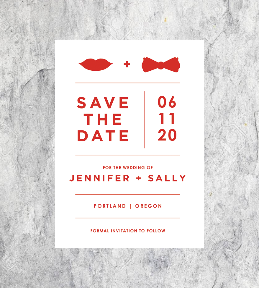 LGBTQ Hot Lip and Bowtie Wedding Save the Date