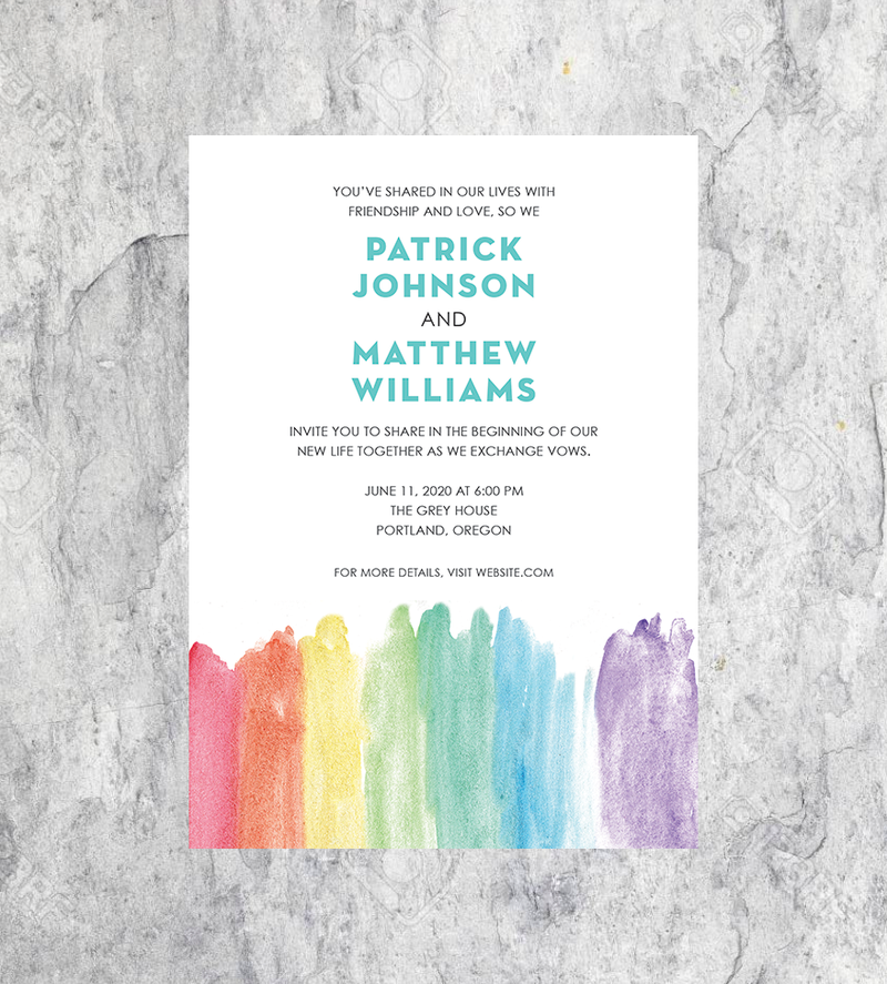 LGBTQ Rainbow Watercolor Wedding Invitation